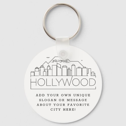 Hollywood CA Stylized Skyline  Custom Slogan Keychain