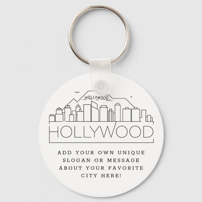Hollywood, CA Stylized Skyline | Custom Slogan Keychain (Front)