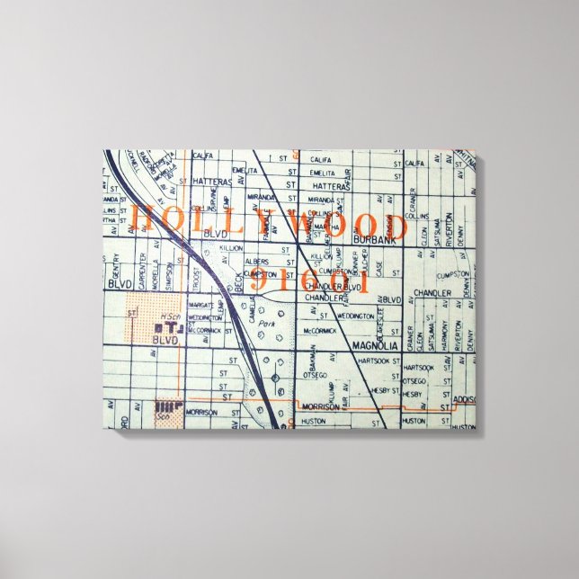 Hollywood, CA Vintage Map Print (Front)
