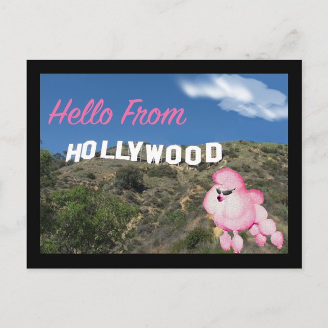 Hollywood California Retro Pink Poodle Postcard (Front)