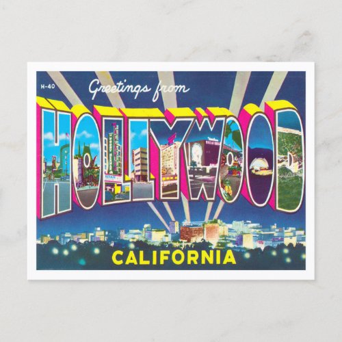 Hollywood California Vintage Big Letters Postcard