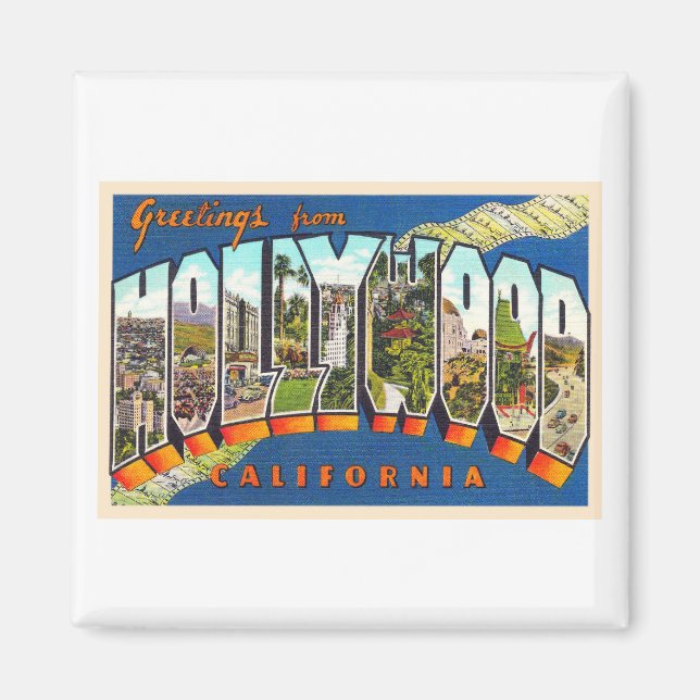 Hollywood California Vintage Large Letter Postcard Magnet (Front)