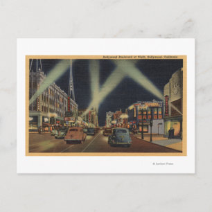 Hollywood, CANight View of Hollywood Blvd. Postcard