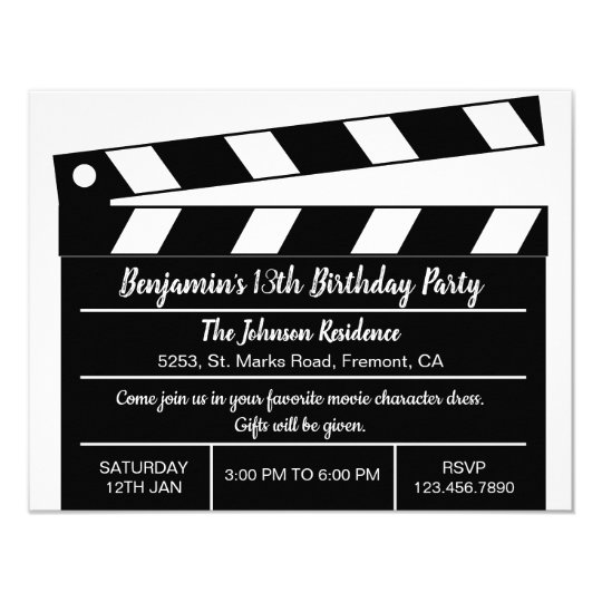 Hollywood Cinema Movie Clapper Birthday Invitation | Zazzle.com