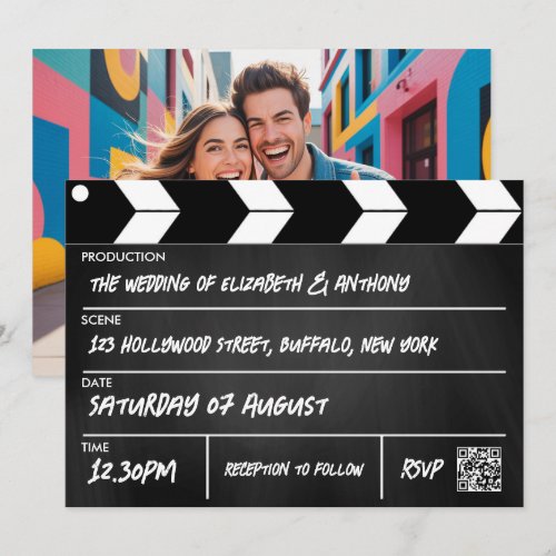 Hollywood Cinematic Film Clapperboard Wedding Invitation