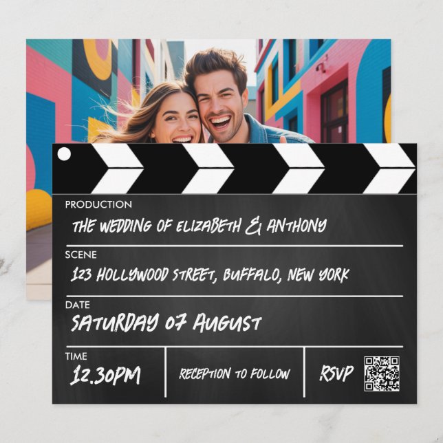 Hollywood Cinematic Film Clapperboard Wedding Invitation (Front/Back)
