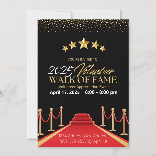 Hollywood Fame Red Carpet Volunteer Invitation (Front)