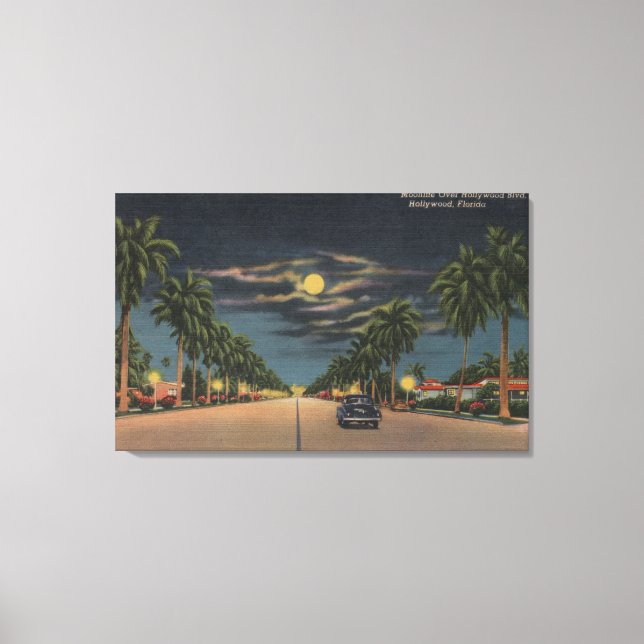 Hollywood, FL - Moonlight View over Hollywood Canvas Print (Front)