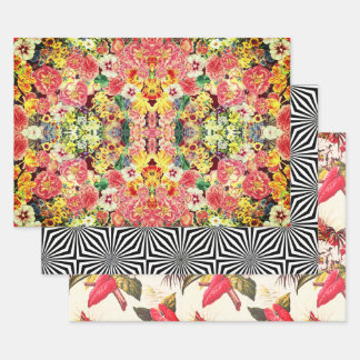 Hollywood Floral Op-Art Sampler Wrapping Paper Sheets