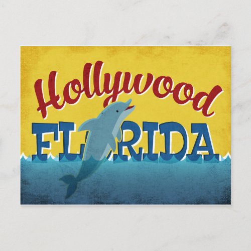 Hollywood Florida Dolphin Retro Vintage Travel Postcard