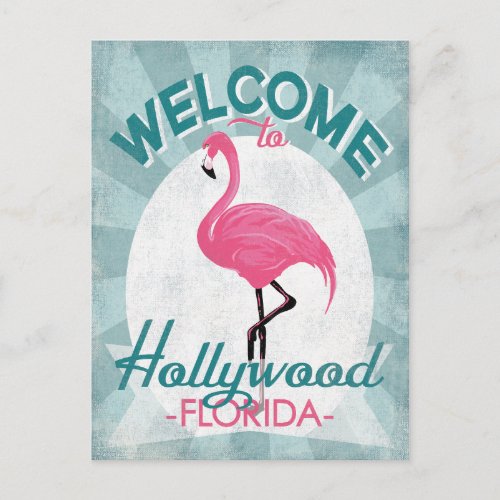 Hollywood Florida Pink Flamingo Retro Postcard