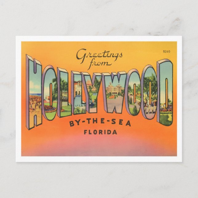 Hollywood, Florida Vintage Big Letters Postcard (Front)