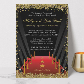 Hollywood Gala Ball Red Carpet Glitter Invitation by printcreekstudio at Zazzle