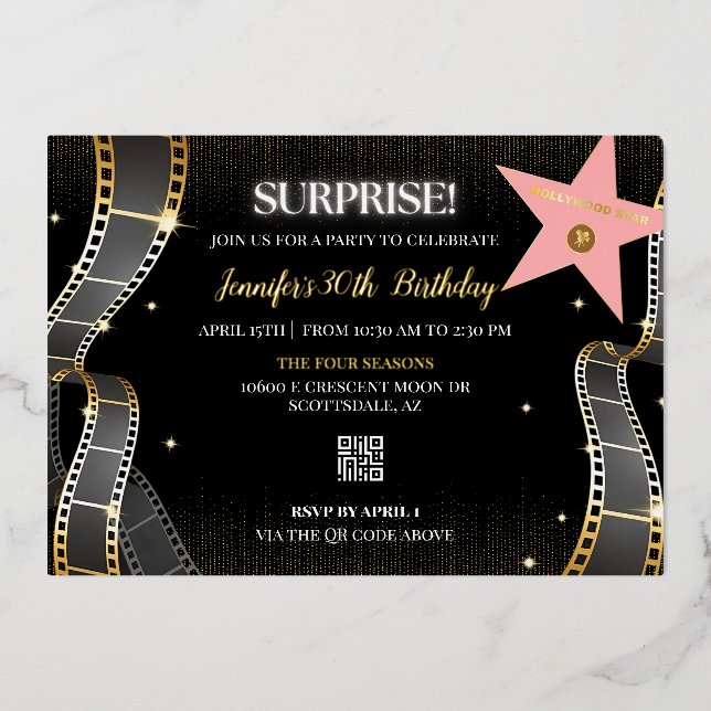 Hollywood Glam Birthday Party Invitation Foil Invitation (Front)