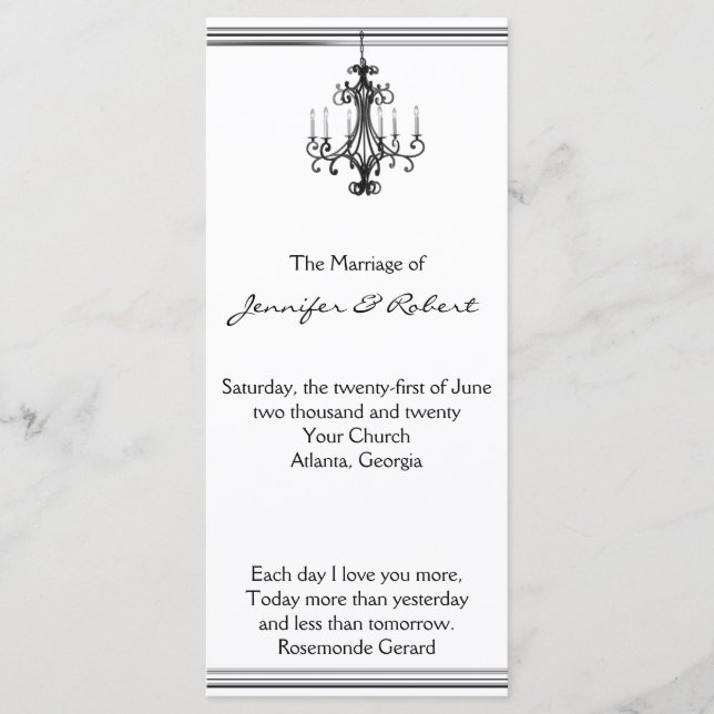 Hollywood Glamor Chandelier Wedding Program (Front)