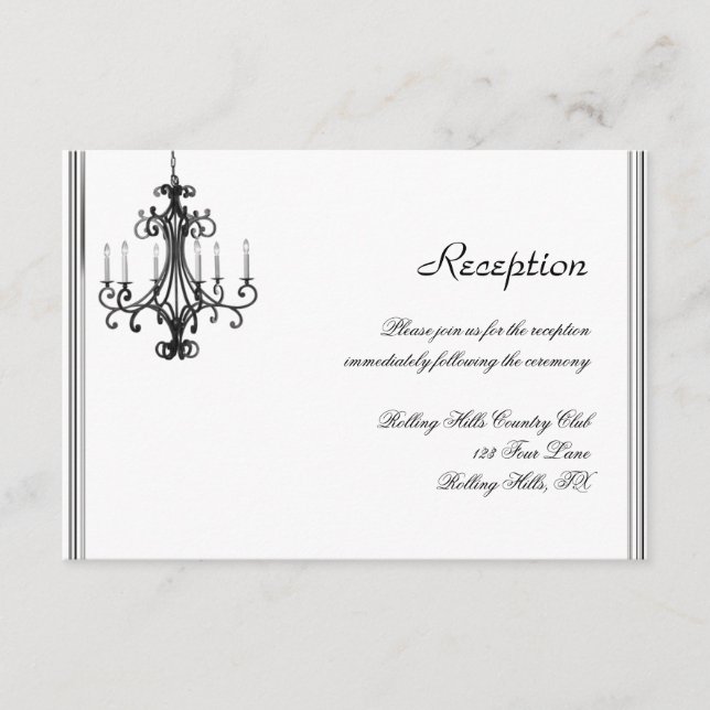 Hollywood Glamor Chandelier Wedding Reception Enclosure Card (Front)