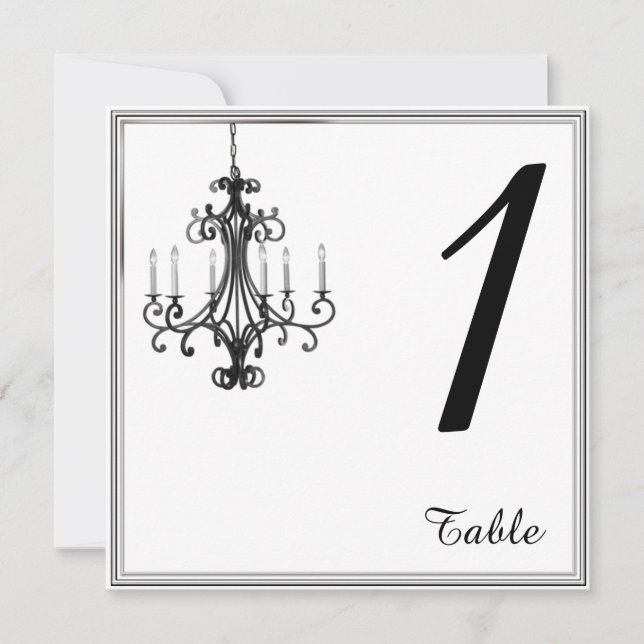 Hollywood Glamor Chandelier Wedding Table Number (Front)