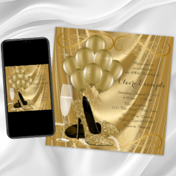 Hollywood Glamour Gold Birthday Party Invitation by Pure_Elegance at Zazzle