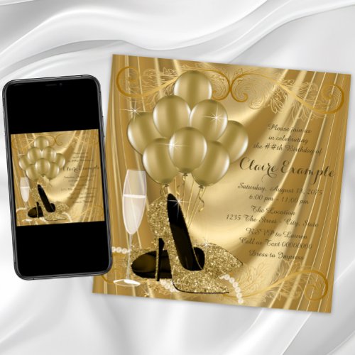Hollywood Glamour Gold Birthday Party Invitation