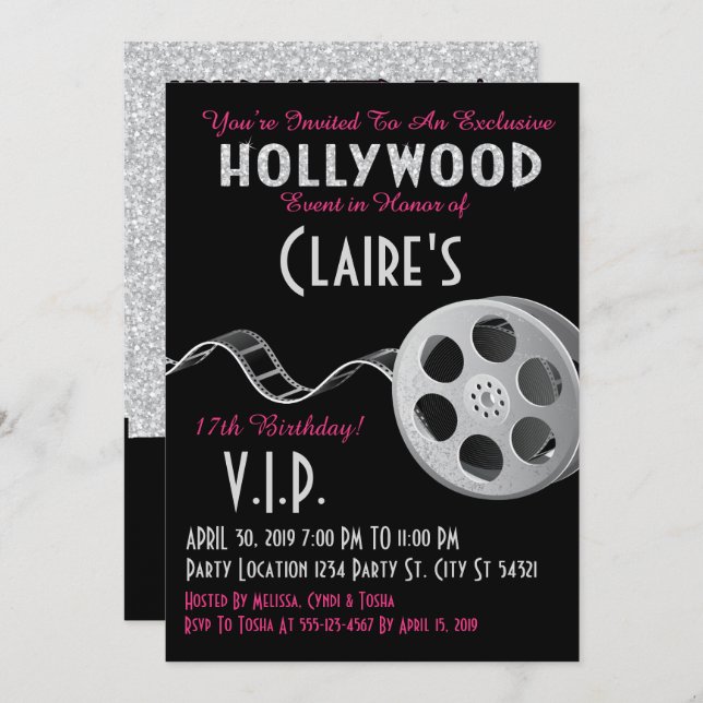 Hollywood Glitter Birthday Invitation (Front/Back)