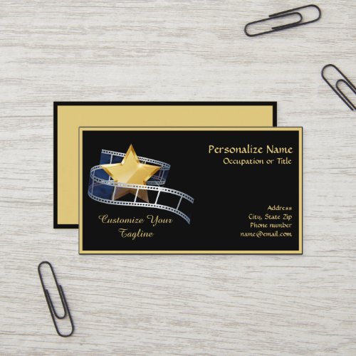 Hollywood Gold Star Movie Filmstrip Personalized Business Card
