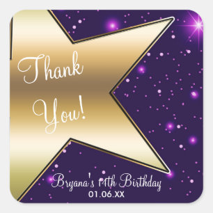 Hollywood Gold Star Purple Birthday Party Stickers
