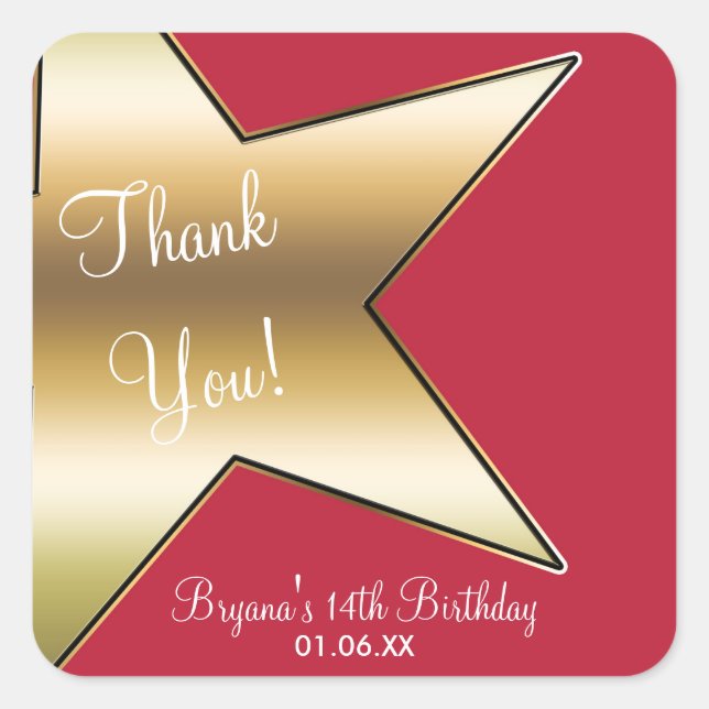 Hollywood Gold Star Red Birthday Party Stickers (Front)