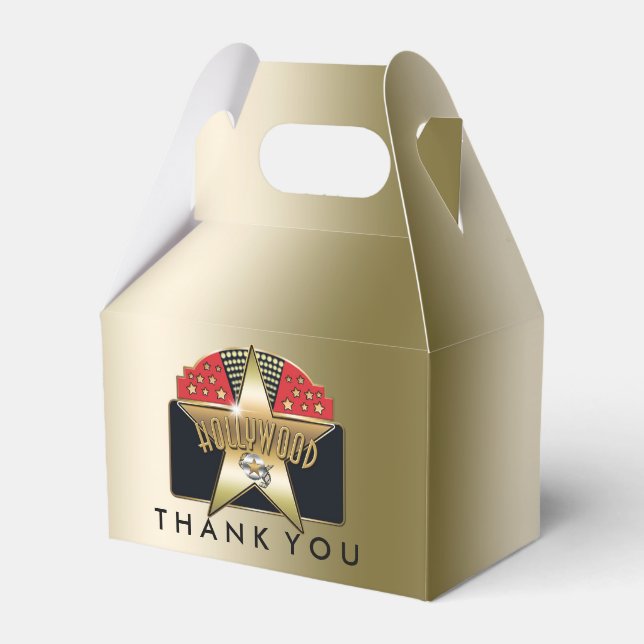 HOLLYWOOD Golden Retro Birthday Party Favor Boxes (Front Side)