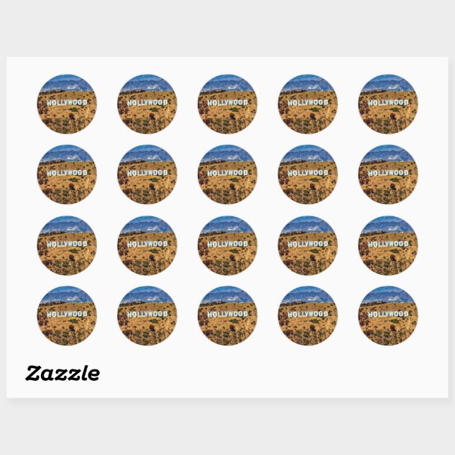 Hollywood, iconic sign, classic round sticker (Sheet)