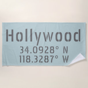 Hollywood Latitude Longitude Beach Towel