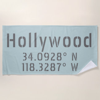 Hollywood Latitude Longitude Beach Towel
