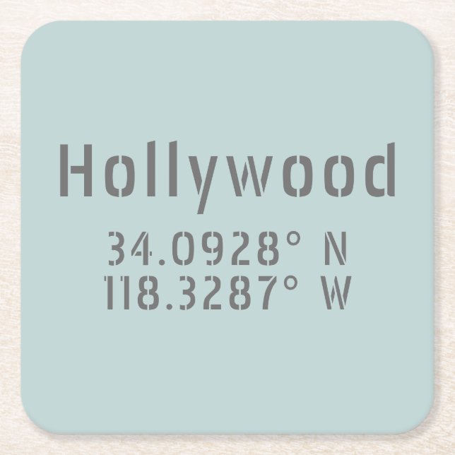 Hollywood Latitude Longitude Square Paper Coaster (Front)