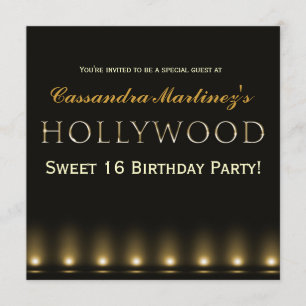 Hollywood Lights Gold Typography Party Invitation