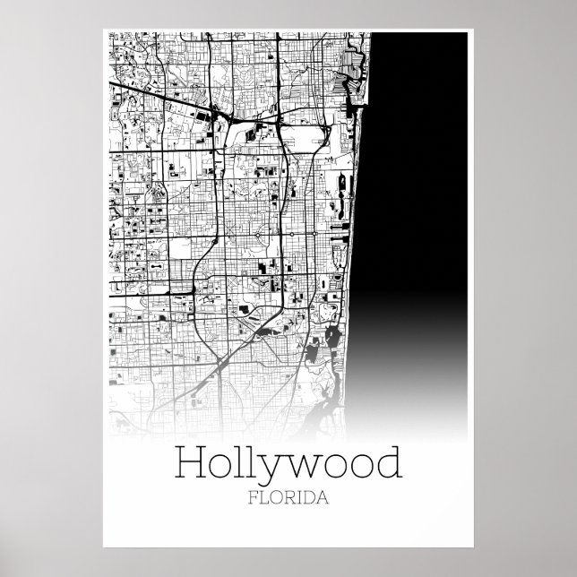 Hollywood Map - Florida - City Map Poster (Front)