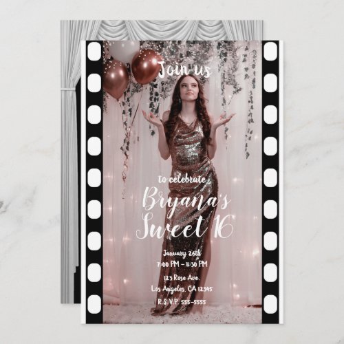 Hollywood Movie Black White Curtains Sweet 16 Invitation