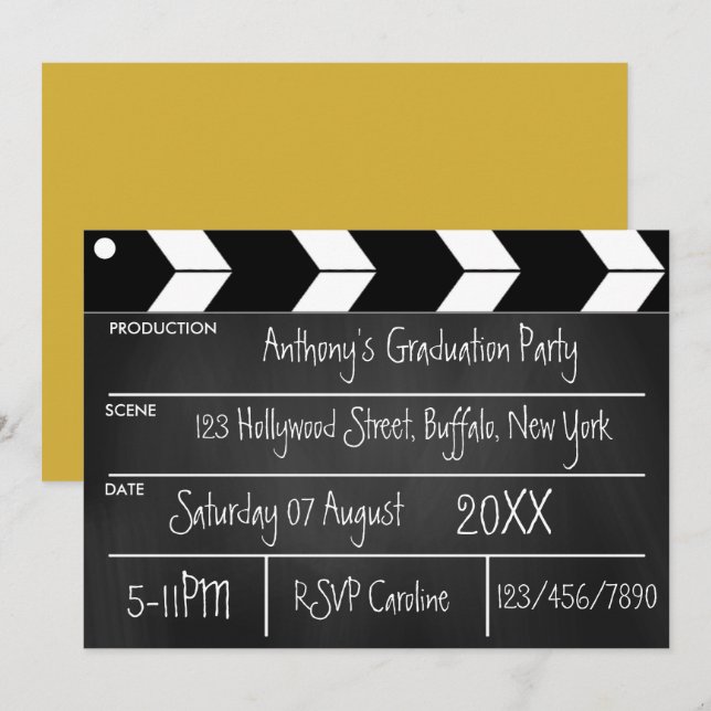 Hollywood Movie Graduation Party Chalkboard  Invit Invitation (Front/Back)