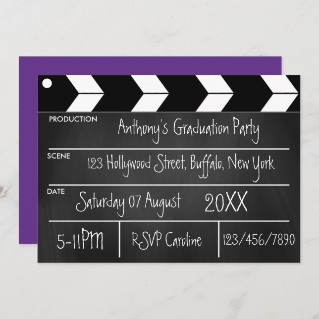 Hollywood Movie Graduation Party Chalkboard  Invit Invitation (Front/Back)
