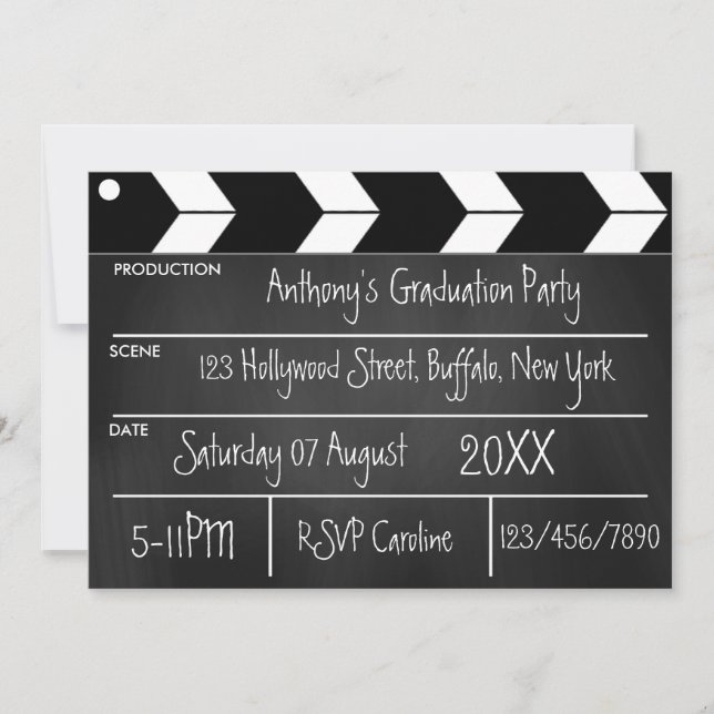 Hollywood Movie Graduation Party Chalkboard  Invitation (Front)