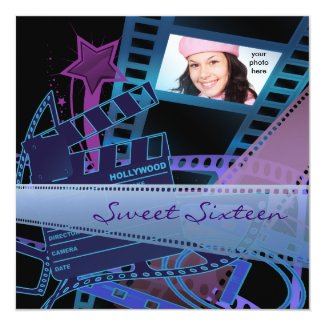 Hollywood Movie Star Sweet 16 Birthday Party 5.25x5.25 Square Paper Invitation Card