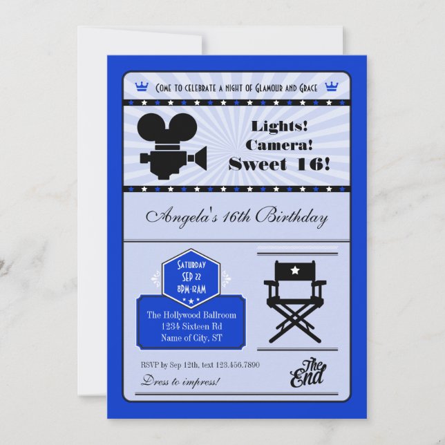 Hollywood Movie Sweet 16 Invitation (Front)