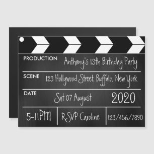 Hollywood Movie Theme Birthday Party Chalkboard Magnetic Invitation