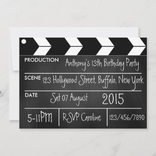 Hollywood Movie Theme Party Chalkboard Invitation