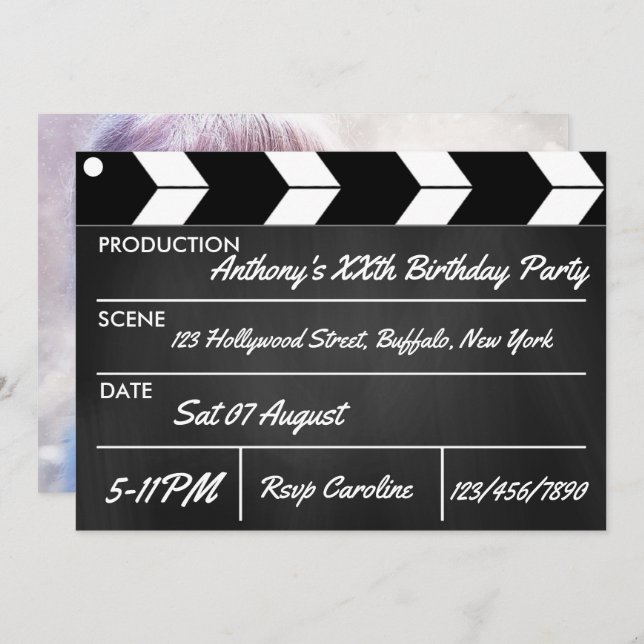 Hollywood Movie Theme Party Chalkboard Invitation (Front/Back)