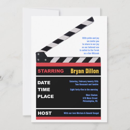 HOLLYWOOD MOVIES Themed Bar Bar Mitzvah Invite