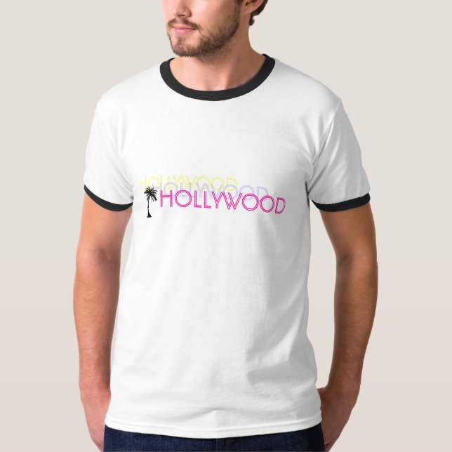 Hollywood Neon Logo Palm Tree T-Shirt (Front)