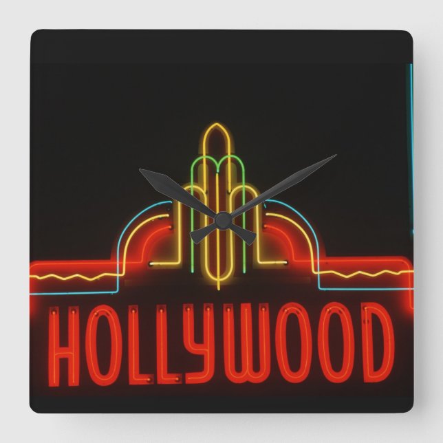 Hollywood neon sign, Los Angeles, California Square Wall Clock (Front)