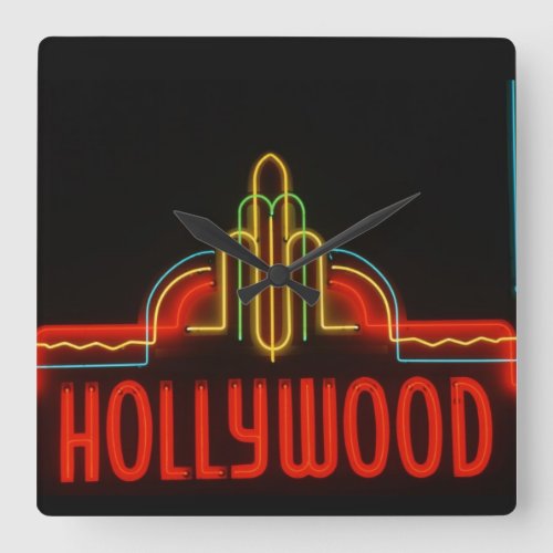 Hollywood neon sign Los Angeles California Square Wall Clock