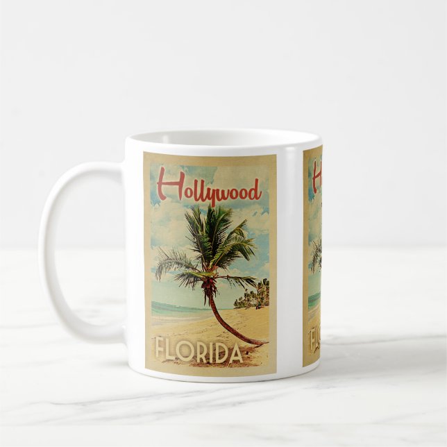 Hollywood Palm Tree Vintage Travel Coffee Mug (Left)