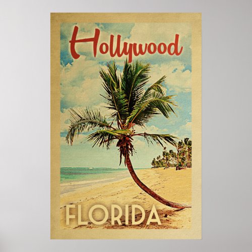 Hollywood Palm Tree Vintage Travel Poster