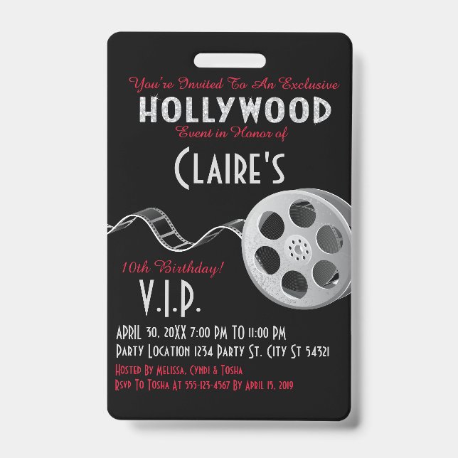 Hollywood Party Invitation Badge (Front)